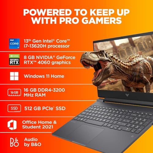 Image of HP Victus, 13th Gen Intel Core i7-13620H, 8GB NVIDIA RTX 4060 Gaming Laptop (16GB RAM, 512GB SSD) 144Hz, IPS, 15.6'' /39.6cm, FHD, Win11, Office21, Mica Silver, 2.29Kg, Enhanced Cooling, fa1276TX