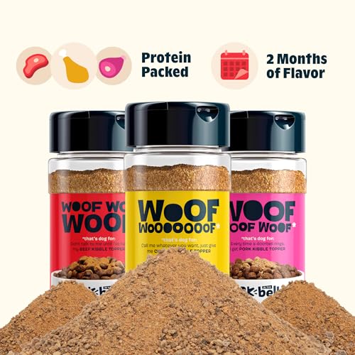 Image of Bark in the Belly Dog Food Topper Variety Pack - Limited Ingredient Blend with Real Beef, Chicken & Ham - Shake & Sprinkle Meal Mixer for Dogs of All Breeds and Life Stages (Pack of 3)