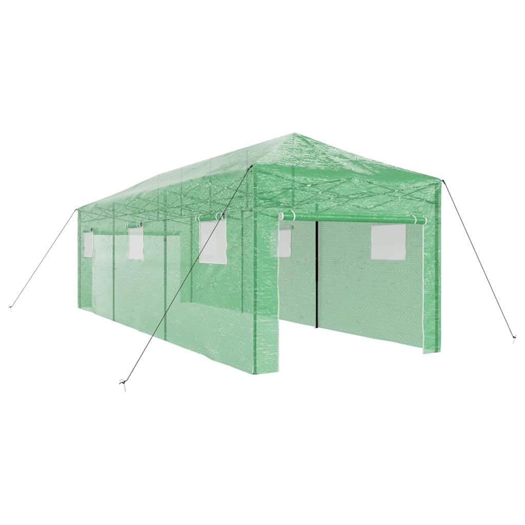 Begehbares Gewächshaus mit Eisenrahmen, Grün, 290 x 870 x 315 cm, faltbar, halbtransparente Polyethylenabdeckung, robuste Konstruktion für Pflanzenpflege, einfache Montage,