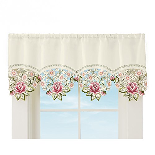 Collections Etc Embroidered Cutwork Rose Valance