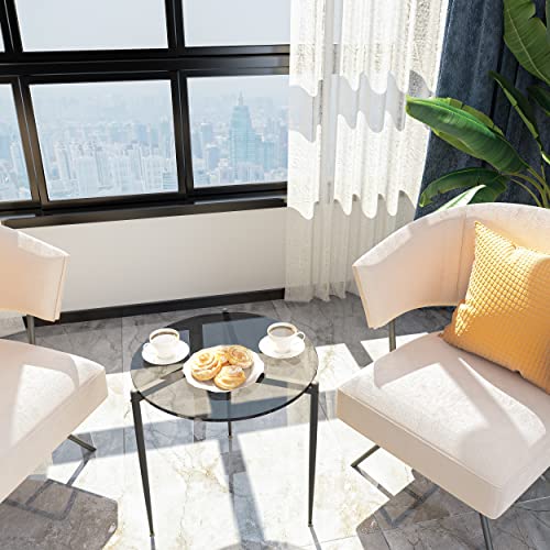 Artloge Petite Table d'Appoint Salon: Bout de Canapé Ronde Noir en Verre Trempé Table de Chevet Cadre en Métal Guéridon Design Moderne pour Chambre Cuisine Bureau 50x50x50cm - Image 6