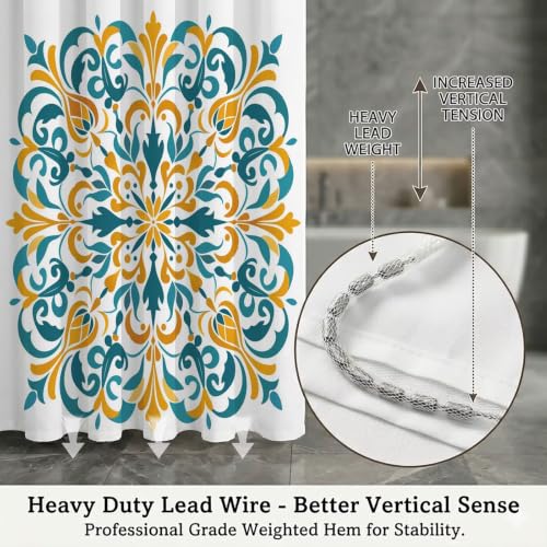 Rideau de douche hydrofuge lavable en machine polyester turquoise avec bas lesté inclus