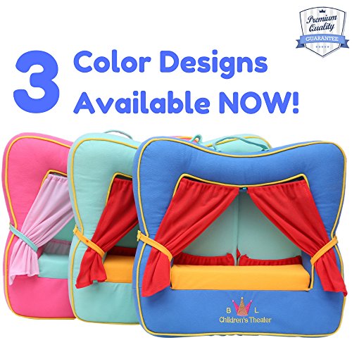 Finger Puppet Theater Stage by Better Line - Set Includes 6 Finger Family Puppets - Portable Plush Finger Puppet Theater is The Best Preschool Kids (Blue)