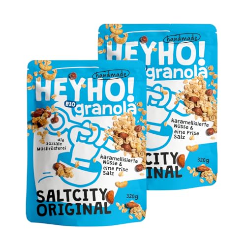 HEYHO Granola – gebackenes-bio Hafermüsli mit Salz Karamell und Nuss (2 x 320 g) Knuspermüsli ohne Industriezucker, handgemacht aus Lüneburg