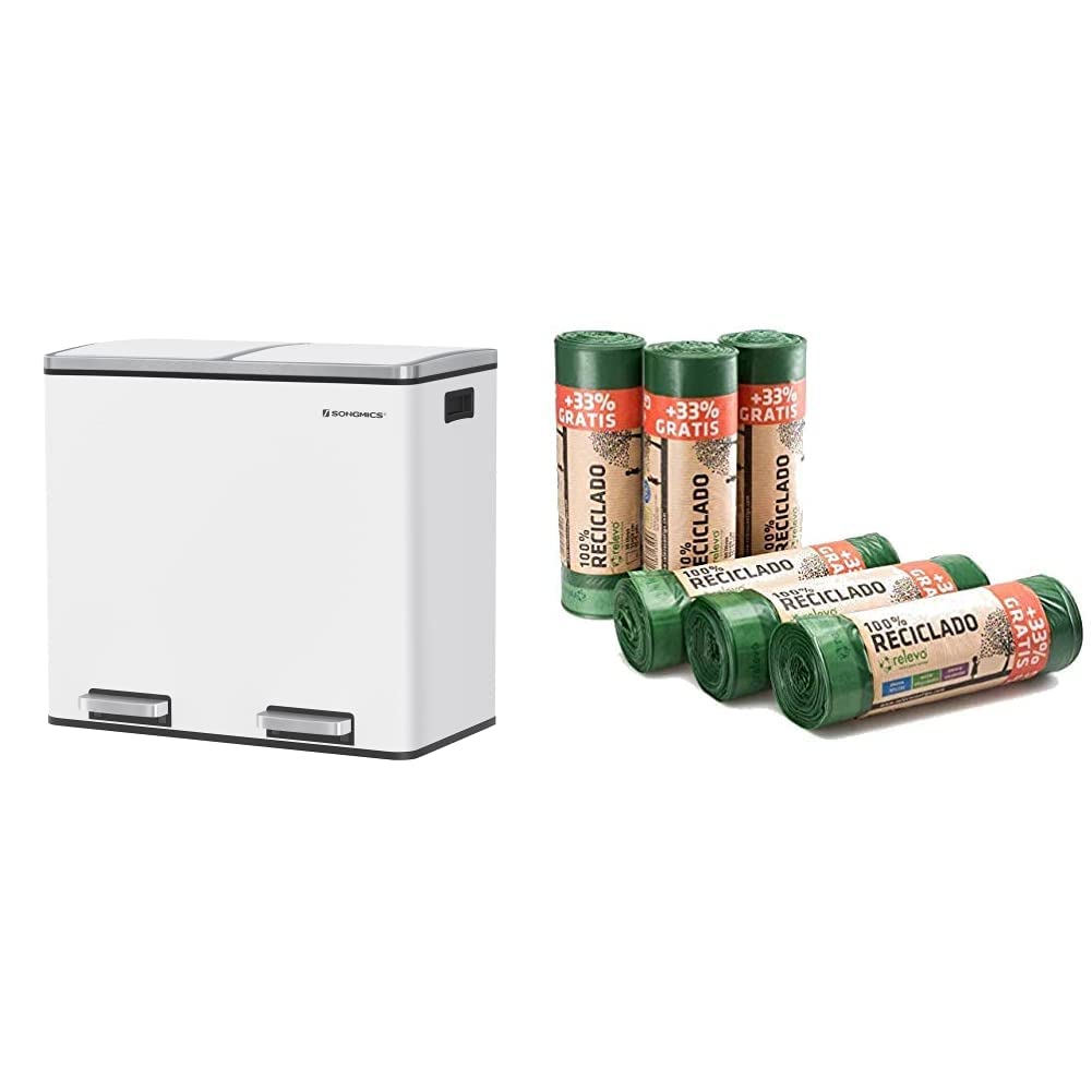 Buy SONGMICS Recycling Bin, Double T Can, 2 x 24L, with 2 Compartments, SoftClose Lids, Pedals