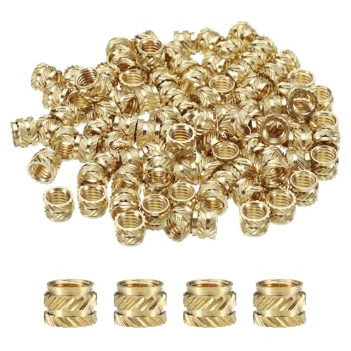 sourcing map 100 inserti filettati M6 in ottone, M6 x 6 mm, OD 8 mm, dadi zigrinati in ottone con stampa 3D, dadi filettati femminili