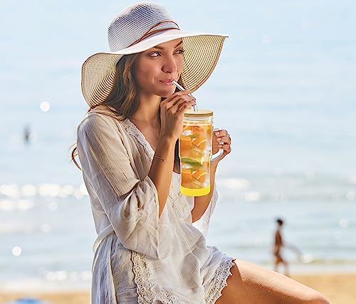 4Pack 24oz Glass Tumbler Cups with Handle Bamboo Lids and Straws Reusable Mason Jar Drinking Glasses for Iced Coffee Smoothies Beer Juice Tea Gifts