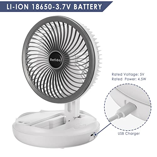 Desk Fan 7 Inch, Small Portable Fan With 4 Wind Speeds And Hook, Foldable Rechargeable Battery Operated Fan, Quiet Air Circulator Cooling Travel Fan For Office Bedside Rv Camping #TOP7
