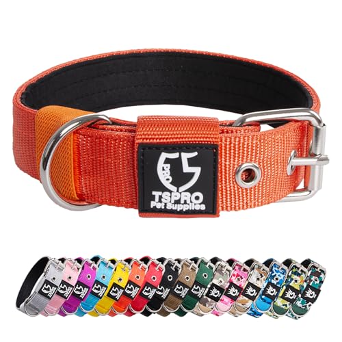TSPRO Heavy Duty Tactical Dog Collar 1.25" Wide, Padded Dog Collar with Metal Buckle