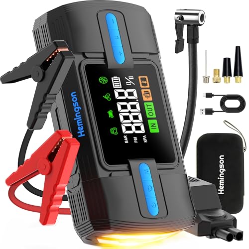 HEMINGSON 160PSI 3000A Portable Car Jump Starter with Air Compressor, 12V Jump Box for 9.0L Gas/8.0L...