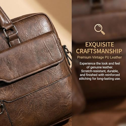 Image of Men's Leather Laptop Bag 15 IN, Water-Resistant Briefcase Messenger Bag for Work, Business, Shoulder Crossbody Office Satchel