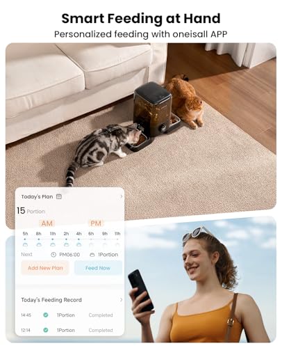 Image of oneisall Cordless 2.4Ghz WiFi Automatic Cat Feeder for 2 Cats, Rechargeable 100-Day Battery Operated Auto Cat Feeder, 20 Cups /5L Timed Cats Food Dispenser Automatic for Large Kibble, Smart App Control
