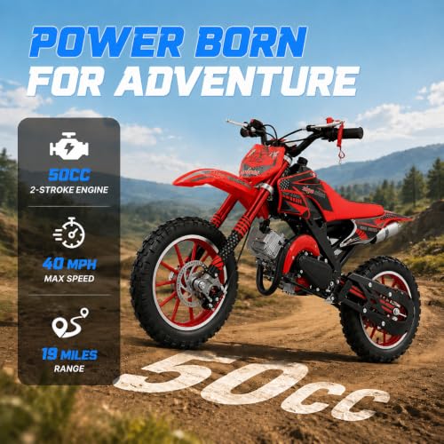 Image of 50cc Dirt Bike, 2 Stroke Gas Mini Bike for Kids 8-15,Red,2026 Upgraded