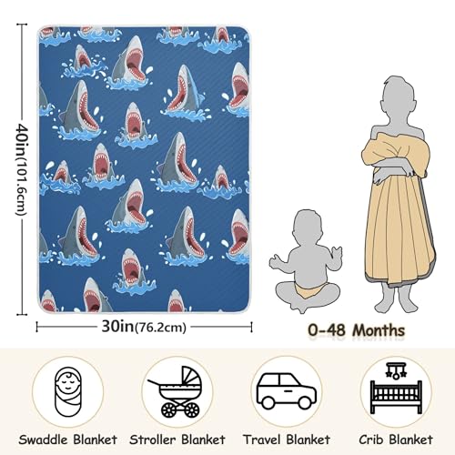 Burbuja Cartoon Sharks Baby Blanket for Boys Girls, Nursery Soft Warm Swaddling Receiving Baby Blankets, 30x40 in Toddler Blanket3