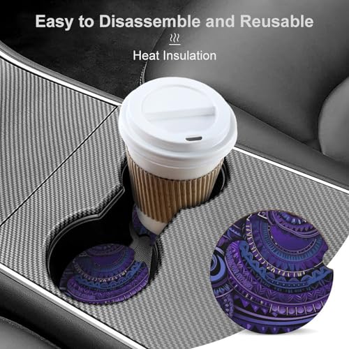 Portavasos para carro de madera con diseño tribal morado, pack 2 miniatura 4
