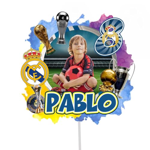 decoración para tarta personlaizada con temática futbol, Real madrid, cake topper personalizado. (básico)