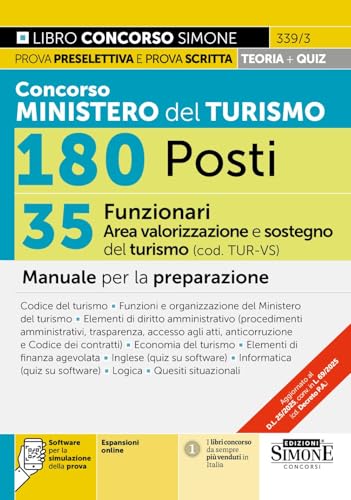 Concorso Ministero del Turismo 180 Posti - 35 Funzionari Area valorizzazione e sostegno del turismo (cod. TUR-VS) - Manuale per la preparazione