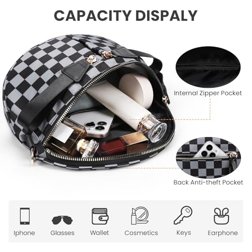 Image of hibear Checkered Crossbody Bag Spacious Bum Bags for Women Nylon Crossbody Fanny Packs Checkered Purse Belt Wallet (W-grey)