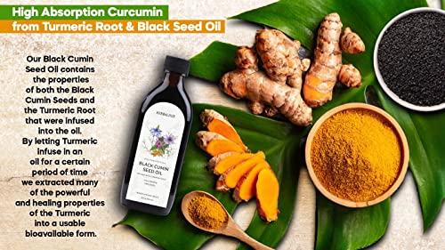 Black Cumin Seed Oil Infused With Turmeric Root - 100% Pure And Natural Antioxidant For Immune Support, Hair & Skin, Joints, Digestion | Cold Pressed Unrefined Turkish Nigella Sativa Seed #TOP5