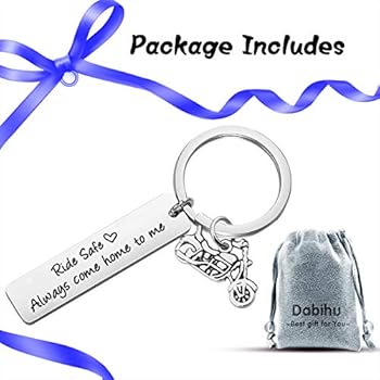 Biker Gift Ride Safe Always Come Home to Me Keychain Keyring Gift for Husband Son Valentine's Day Keychains for Boyfriend Dad Girlfriend Key Chain Birthday Christmas Gift for Biker, Silver, S