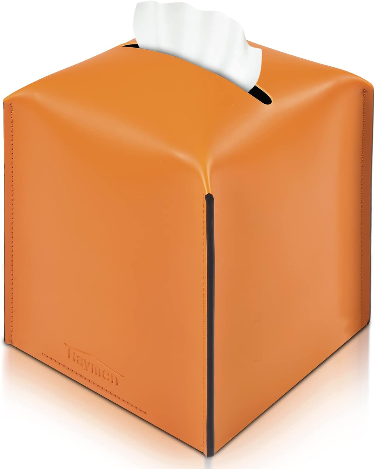 Raymen Tissue Box Cover, Modern Saddle Leather Square
