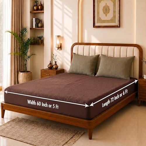 Image of Glassiano Cotton Feel Terry Ultra Soft Waterproof Mattress Protector | Breathable - Hypoallergenic Mattresses Cover with Elastic Strap for Queen Bed (72x60 inch|6x5 feet, Coffee - Pack of 1)