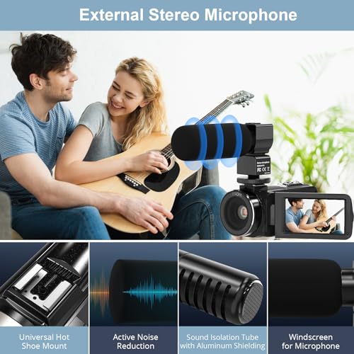 Aufoya Video Camera Camcorder, 3.0\" LCD 270 ° Rotation Touch Screen Vlogging Camera, 2.7K 30FPS 36MP 16X Digital Camera Recorder, Portable Video Recorder for Family, School, Elder, Senior