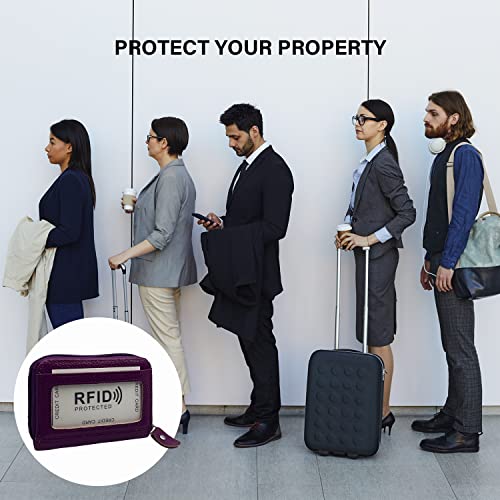 Image of RFID Blocking Genuine Leather Credit Card Case Holder Security Travel Wallet - Purple