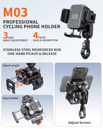 Image of Delobon Motorcycle Phone Mount with Upgraded Dampener for Bike Phone Holder | One-Handed, Camera-Friendly Phone Holder for Motorcycles, E-Bikes, Scooters, Iphone, Samsung, and 6-7.2 inch Phones.