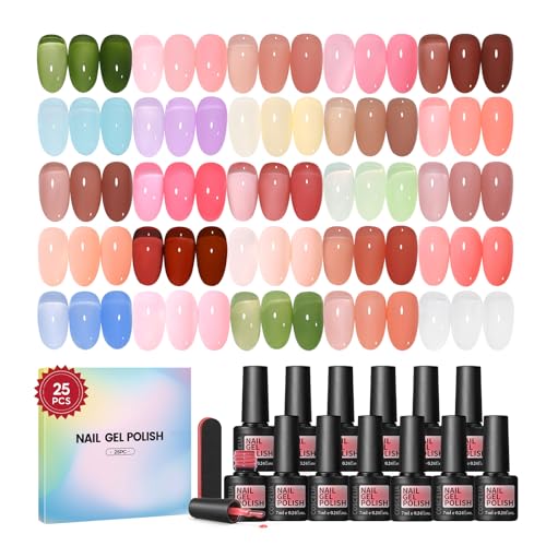 Coscelia Esmaltes Semipermanentes para Uñas, Jelly Gel Polish 22 Colores de Rojo, Rosa, Azul Jelly Gels Kit de Esmalte de Uñas Transparente Esmaltes de Gel Jellys Nail Polish Set, Regalo para Niña