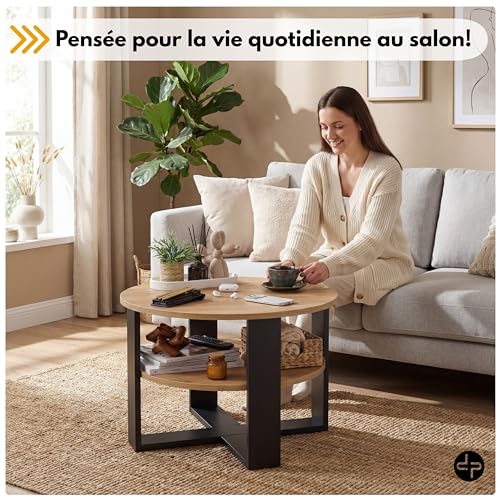 Table Basse Ronde 70 cm, Étagère 2 Niveaux, defiPad