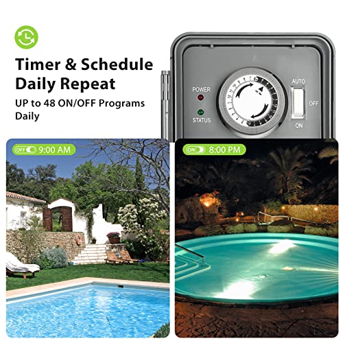 Bn-Link Pool Pump Timer, Outdoor Mechanical Timer Box, Heavy Duty 24 Hour Programmable, 2Hp 40A Max, 120, 240, 277 Vac, For Pool Pump, Water Heater, Fans, Spa, Etl Listed #TOP5