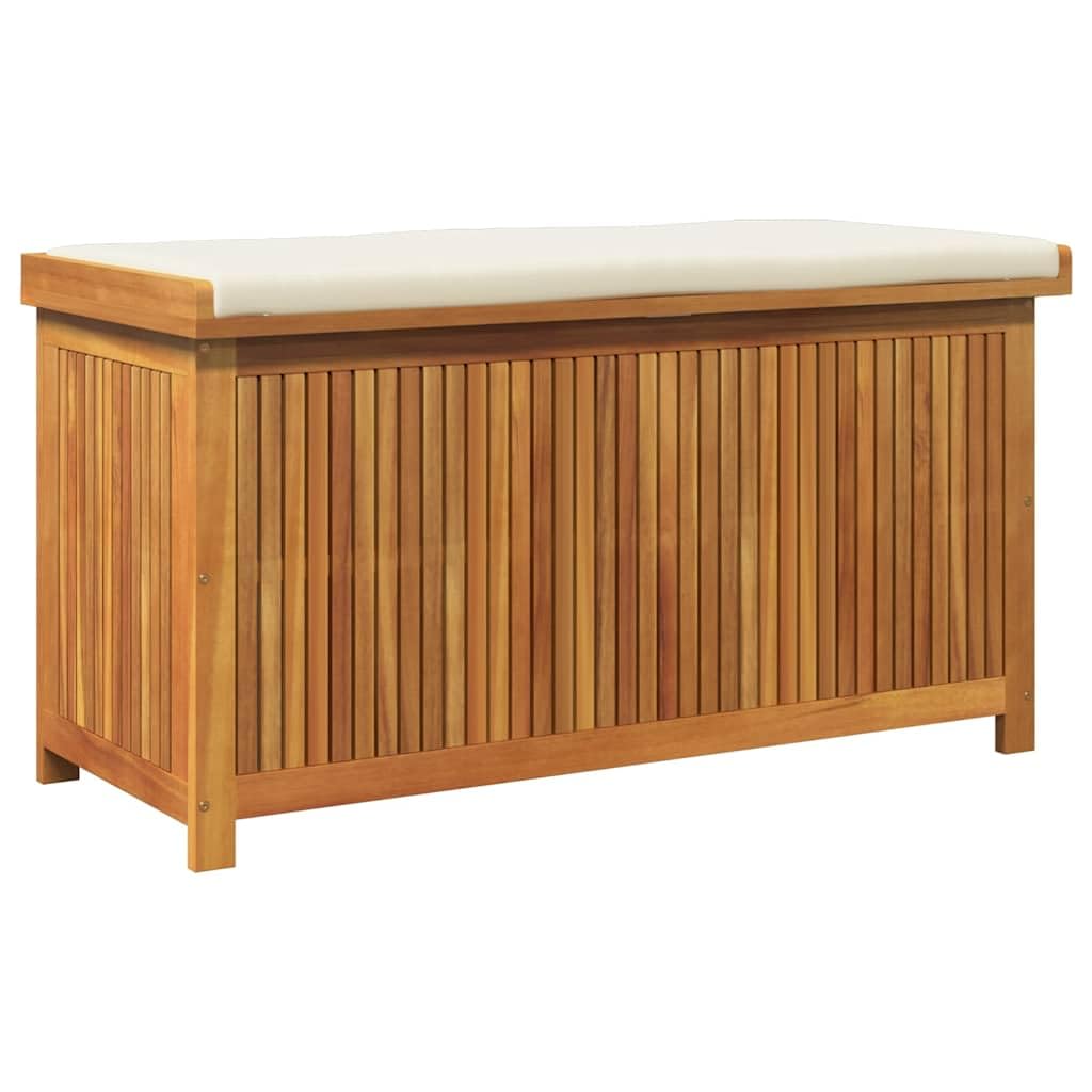Scatola per cuscini esterni in acacia massiccia, 113 x 50 x 60,5 cm | Stoccaggio da giardino, borsa impermeabile integrata, doghe aperte, coperchio antipolvere