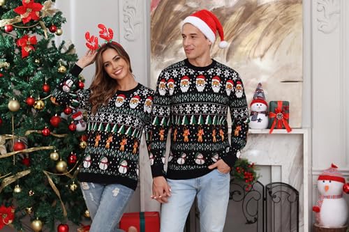 Image of Aiboria Matching Family Ugly Christmas Reindeer Snowflakes Sweater Pullover for Women /Men /Boys /Girls