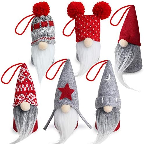 D-FantiX Gnome Christmas Ornaments Set of 6, Handmade Swedish Tomte Gnomes Decorative Ornaments Plush Christmas Decorations Tree Hanging Scandinavian Santa Elf Home Table Decor 2022