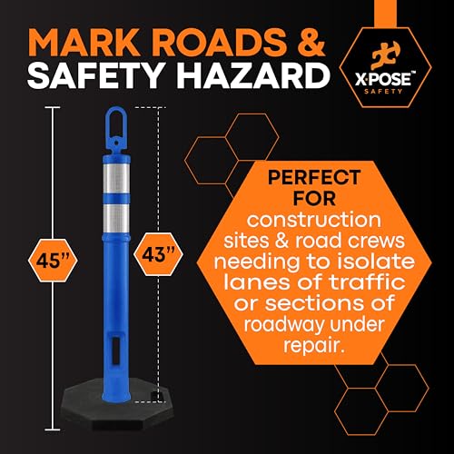 Image of Xpose Safety 45 inch Blue Delineator Posts with Base, 3-Pack