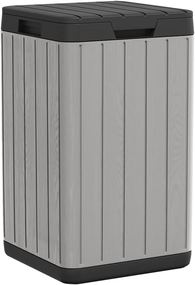 vidaXL Outdoor Garbage Bin/Garden Waste Bin | Gray, Polypropylene | 15"x15"x25.6", 21.1 Gal Capacity | Imitation Wood Texture, Weather-