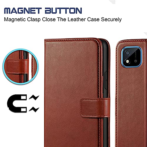 Image of SHOQU Premium Leather Vintage Flip Case Back Cover for Realme C20 / C11 (2021) [Inside Pockets] [Inbuilt Stand] [Magnetic Closure] - (Brown)