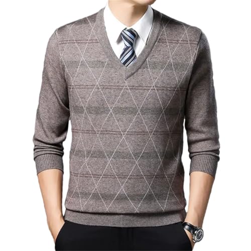 Men’S V-Neck Pullover Sweater Striped Patchwork Loose Fit Casual Long Sleeve Thick Knitted Top