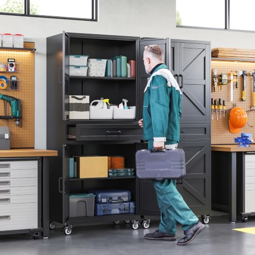 Image of Letaya Metal Garage Storage Cabinets with Wheels,Black Rolling Tool Cabinet