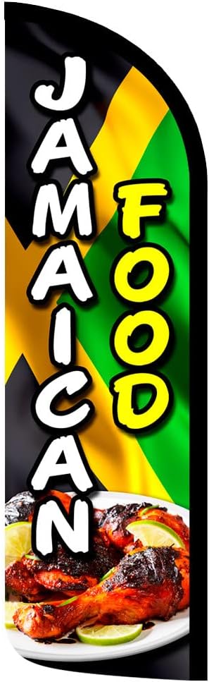 Jamaican Food Premium Windless Polyknit Feather Flag (3 x 11.5 feet)