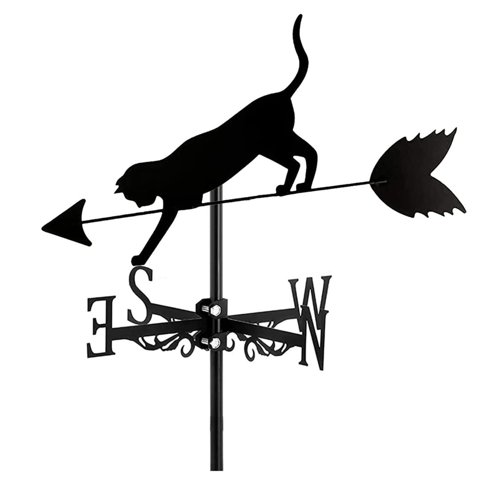 BRLIBESE Roof Cat Weathervane, Farmhouse Metal Animals Ornament Wind Vane Creative Direction Indicator Measuring Tool for Outdoor Lawn Fence Posts Pergola, Easy to Assemble