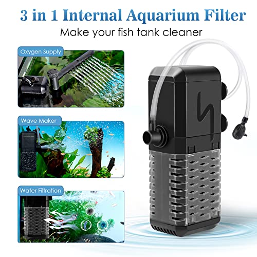 Image of AQQA Aquarium Filter, Submersible Power Fish Tank Filter with Rainwater Aerator System Adjustable Water Flow Design, Ultra Silent Biochemical Sponge Filtration Up to Fish Tank 50 Gallon (6W-158GPH)