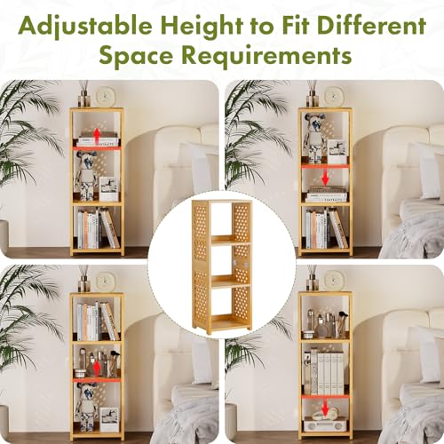 Amazer 3-Tier Bamboo Book Shelf, 32 Inches Tall Standing Bookshelf – Space-Saving, Adjustable Storage Shelves, Bookcase for Home, Office, Bedroom and Living Room