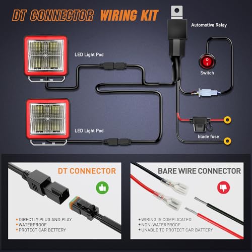 Image of Nilight 3 Inch Cube LED Pod Light Bar 20W 2100LM Super Flood Screw-Less Offroad Driving Work Lights w /16AWG DT Wiring Harness Kit for Truck UTV 4x4 ATV Motorcycle