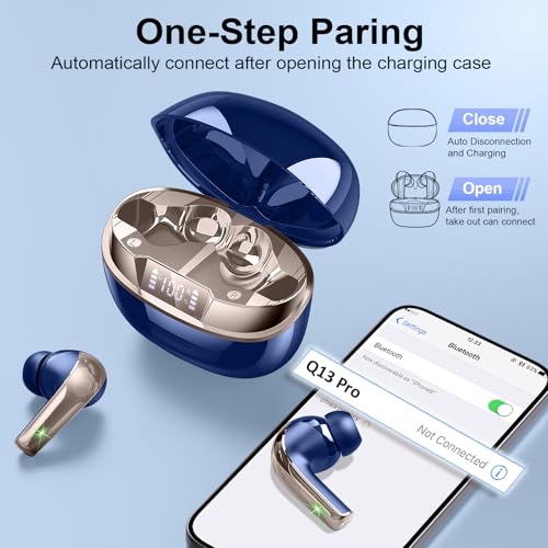 Image of Wireless Earbuds Stereo Sound in Ear Headphones, 47H Playtime, LED Display | Noise Cancelling EarBuds Deep Bass with 4 Mic ENC Clear Calls, Bluetooth 5.4 Headphones, Touch Control, IP7 Waterproof