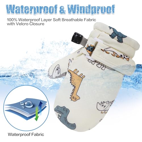 Toddler Mittens Dinosaur Snow Gloves for Toddler Baby girls Lined Fleece Gloves Baby Mittens Kids Winter Snow Gloves White 2-4 Years3