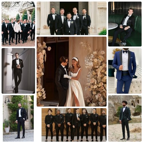 Image of WEEN CHARM Men's Slim Fit 3 Piece Tuxedo Suit One Button Shawl Lapel Blazer Jacket Vest Pants Set