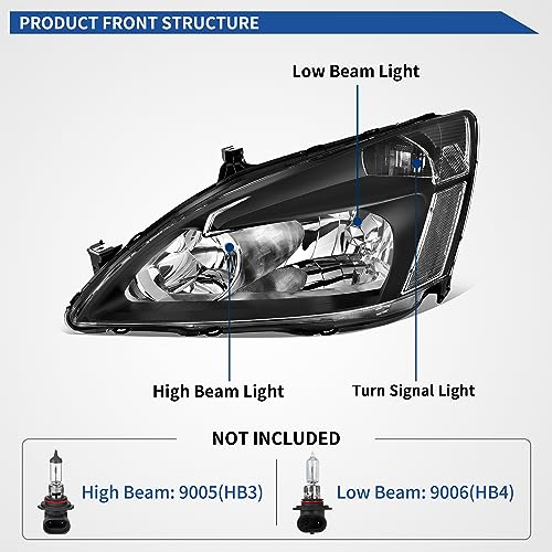 Image of oEdRo Headlight Assembly Compatible with 03 04 05 06 07 Accord OE Headlamp Replacement Black Housing Clear Reflectors Clear Lens - Pair Set