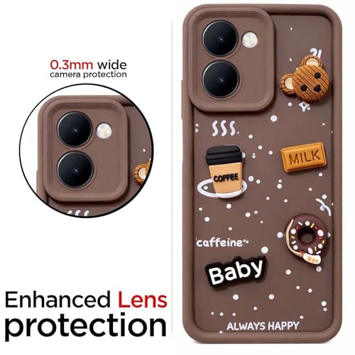 Image of Bintage Ball Bear| Donut| Milk Cake| Baby| Coffee Rubber Case Full Body & Camera Protection Back Cover Compatible for Realme C33 4G 2023 - Brown